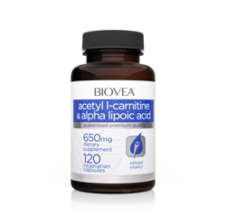 ACETYL L-CARNITINE & ALPHA LIPOIC ACID 650mg 120 Vegetarian Capsules
